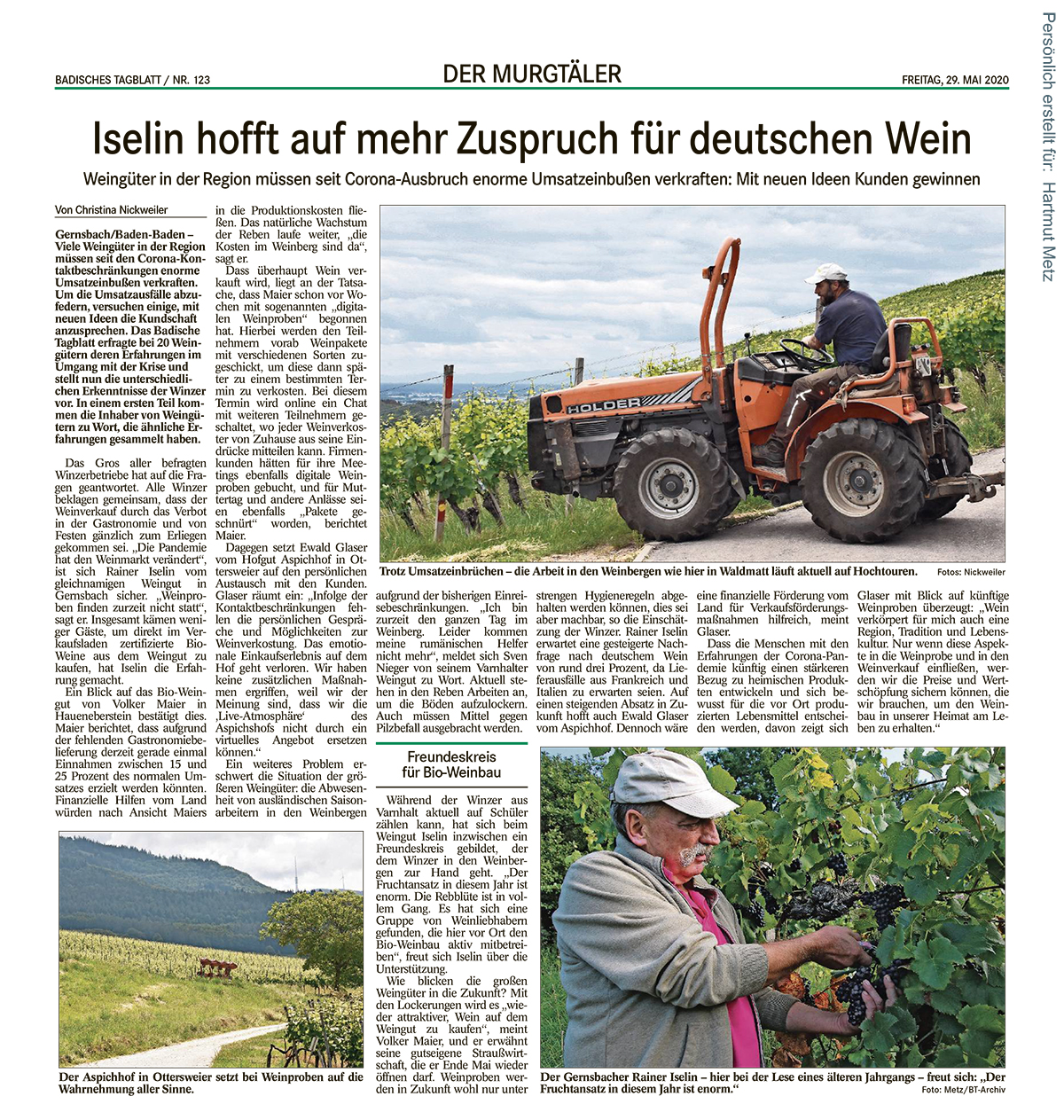 Badisches Tagblatt, Ausgabe: Murgtal, vom: Freitag, 29. Mai 2020